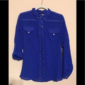 Royal blue, sheer button down top